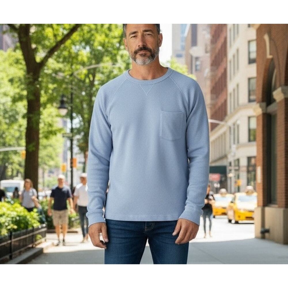 Eddie Bauer Mens Knit Top VTG SZ XL Tall Pastel Blue Pocket 100% Cotton Preppy